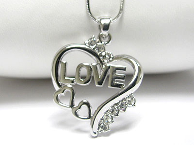 Made in korea whitegold plating crystal love heart pendant necklace