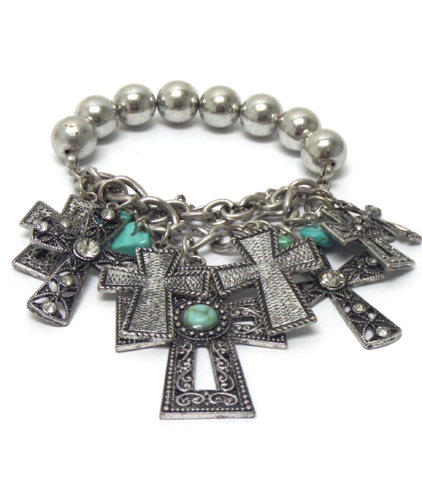 Metal beads with multi design crosses charm bracelet
