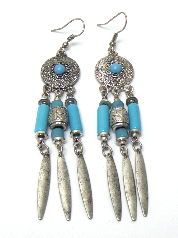 Drop beads with metal fish hook earrings