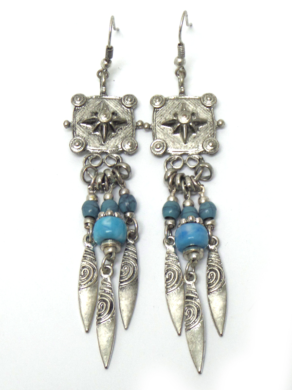 Turquoise stone with texture metal fish hook earrings