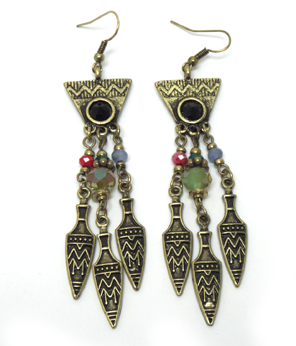 Tribal style beads drop fish hook earrings