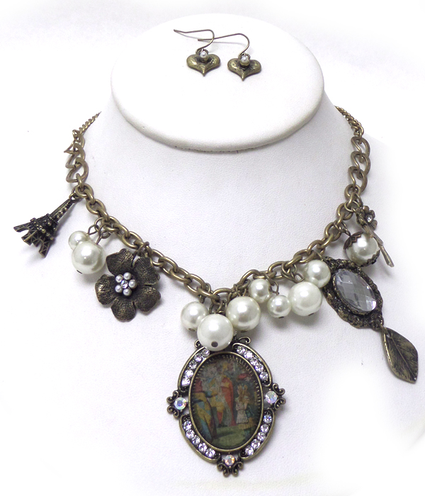 Paris fashion theme charm necklace set