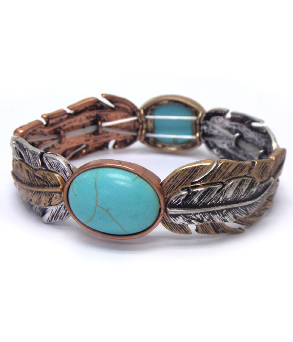 Turquoise and feather stretch bracelet