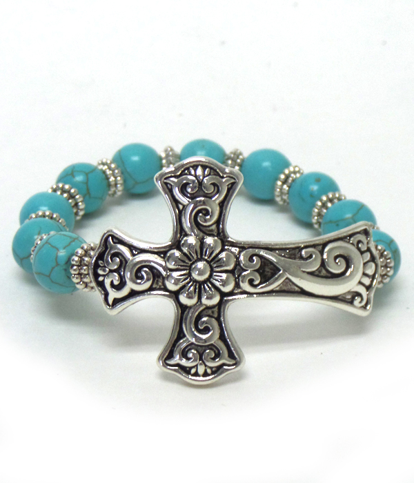 Turquoise stone with cross bracelet