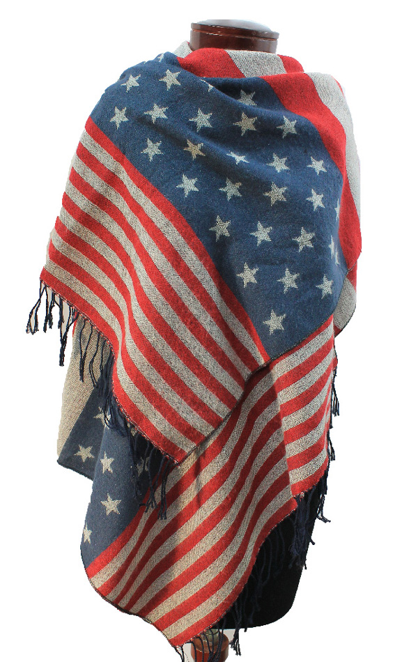 Usa flag pattern fringe blanket scarf or shawl