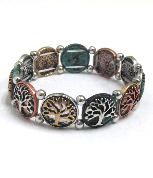 Multi metal life trees linked bracelet 