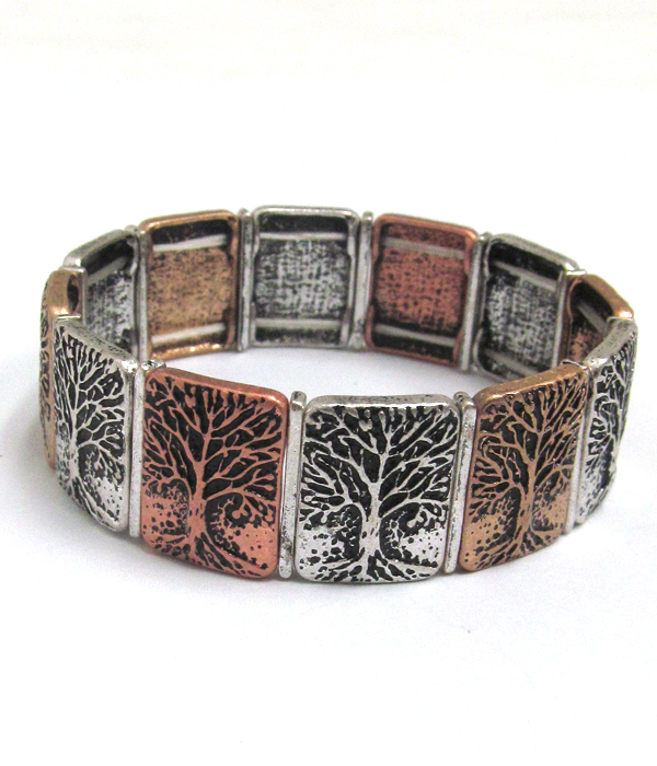 Multi metal life trees linked bracelet 