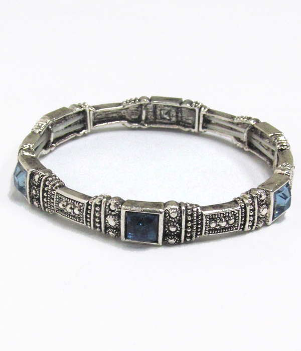 Color stone marcastie metal textured bracelet 