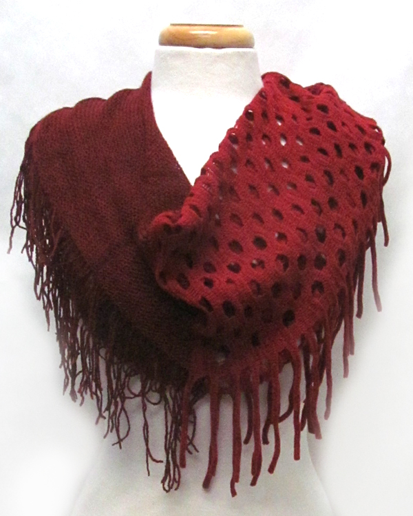 Multi style fringe with tassel drop infinity scarf