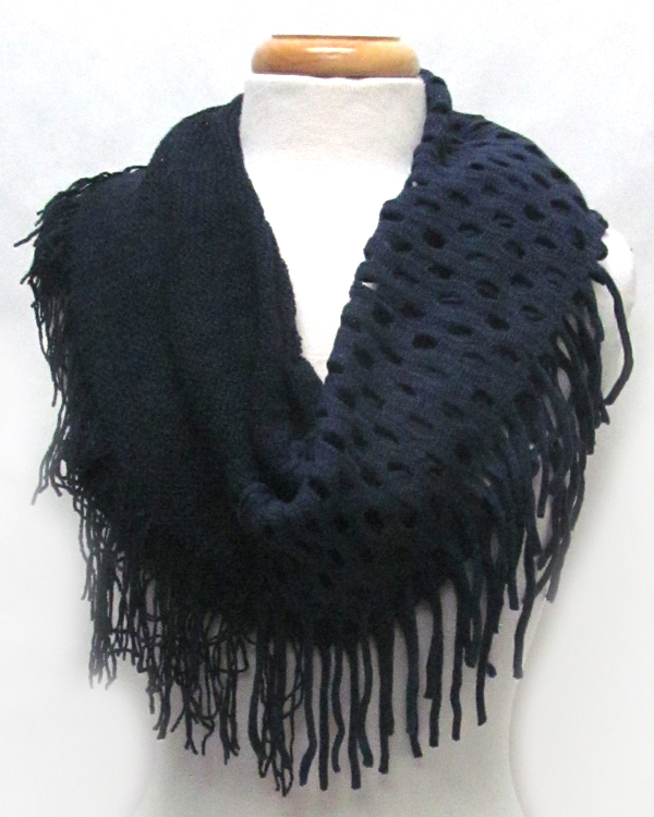 Multi style fringe with tassel drop infinity scarf 