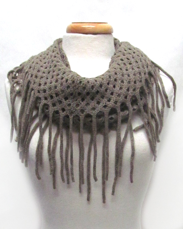 Fringe with tassel drop infinity scarf