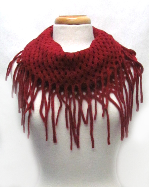 Fringe with tassel drop infinity scarf 
