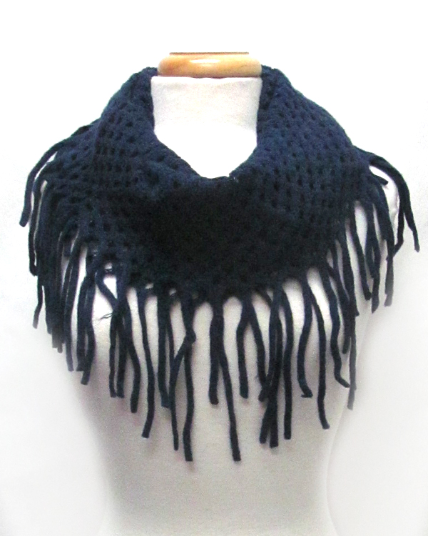 Fringe with tassel drop infinity scarf