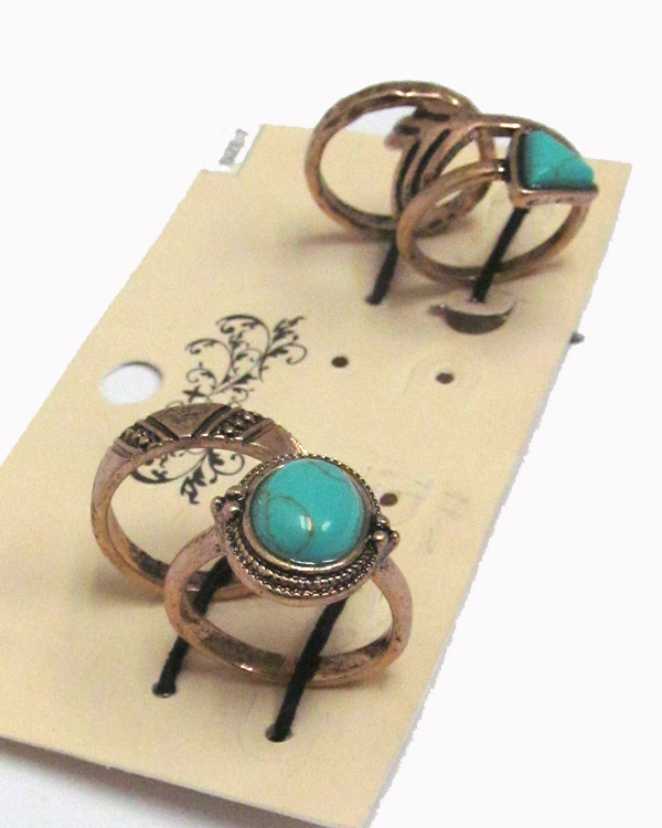 Metal textured 4 piece ring set