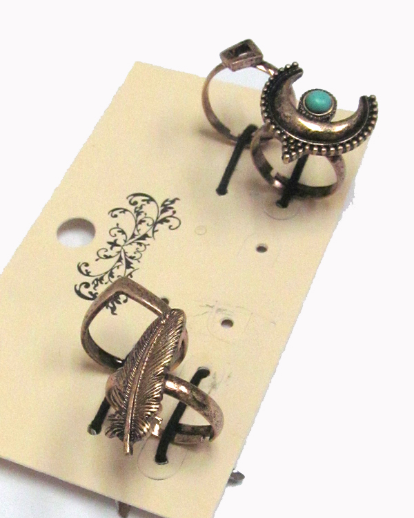 Metal textured 4 piece ring set 