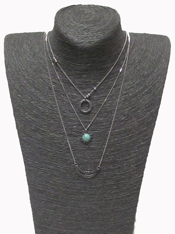 3 layer charm chain necklace set 
