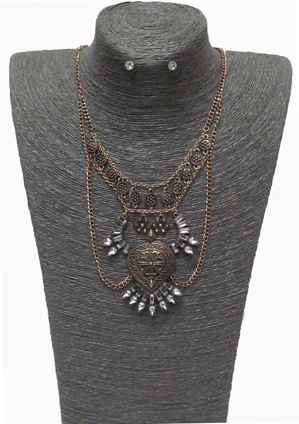 MULTI LAYER DROP STONE NECKLACE SET 