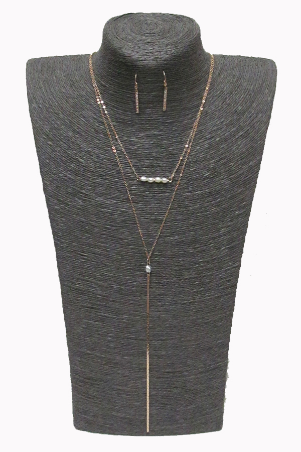 2 layer pearl drop necklace set