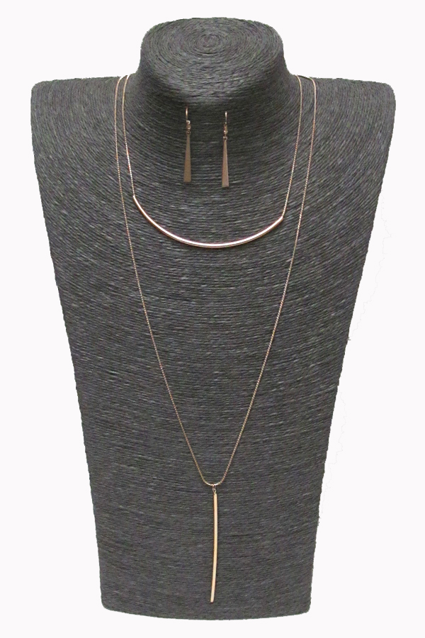 2 layer metal bar necklace set