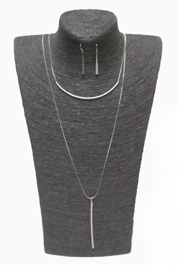 2 layer metal bar necklace set