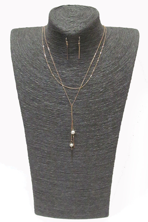 2 layer double pearl drop necklace set 