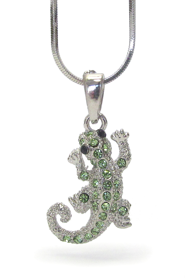 WHITEGOLD PLATING CRYSTAL LIZARD PENDANT NECKLACE