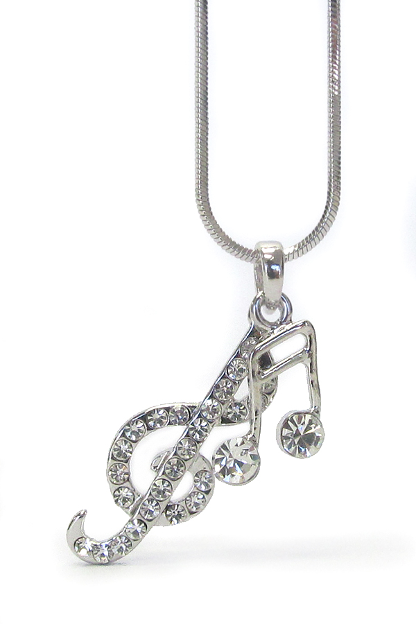 WHITEGOLD PLATING CRYSTAL MUSIC NOTE PENDANT NECKLACE