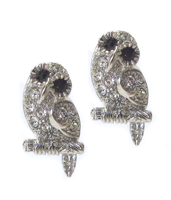 Made in korea whitegold plating crystal owl earring