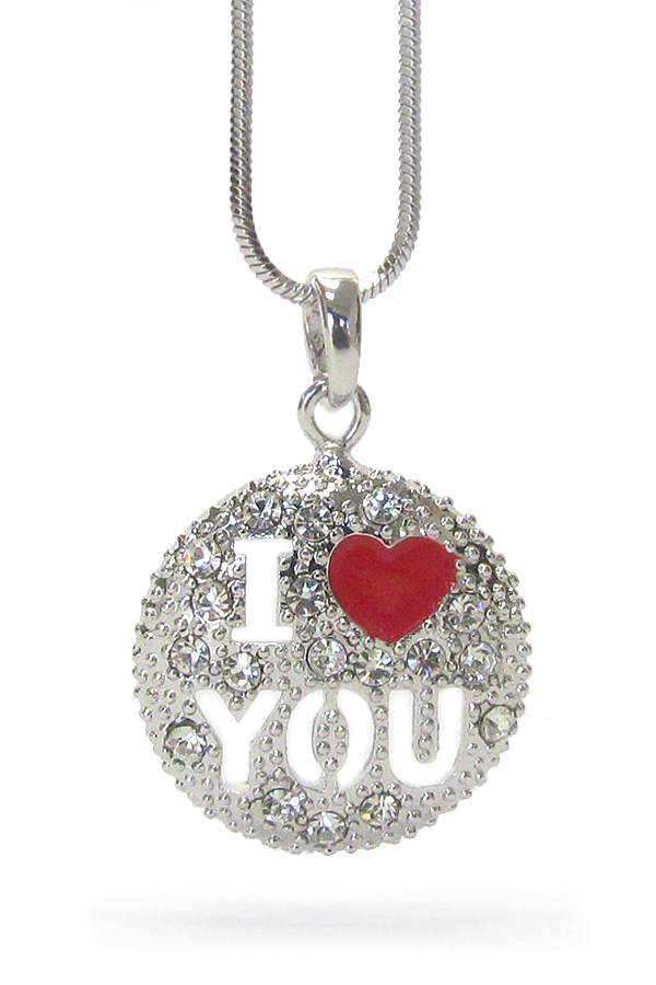 Made in korea whitegold plating crystal valentine i love you  pendant necklace