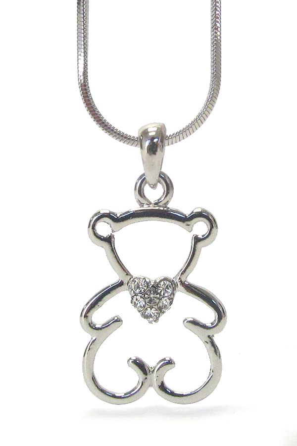 WHITEGOLD PLATING CRYSTAL SIMPLE BEAR PENDANT NECKLACE -valentine