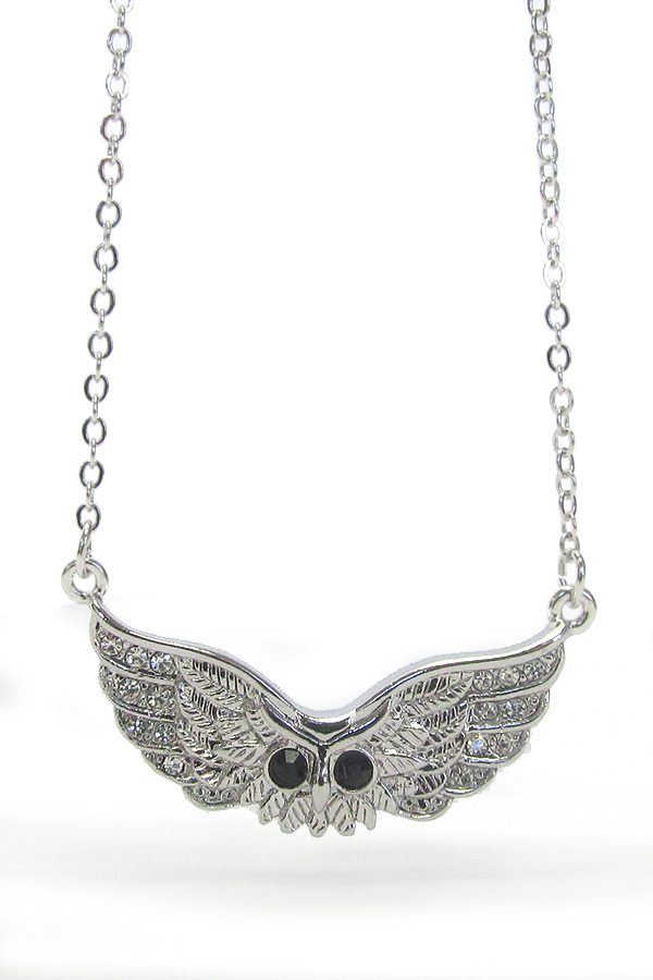 WHITEGOLD PLATING CRYSTAL OWL PENDANT NECKLACE