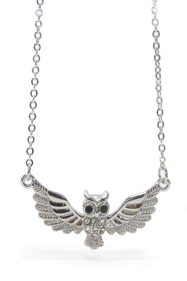 WHITEGOLD PLATING CRYSTAL OWL PENDANT NECKLACE