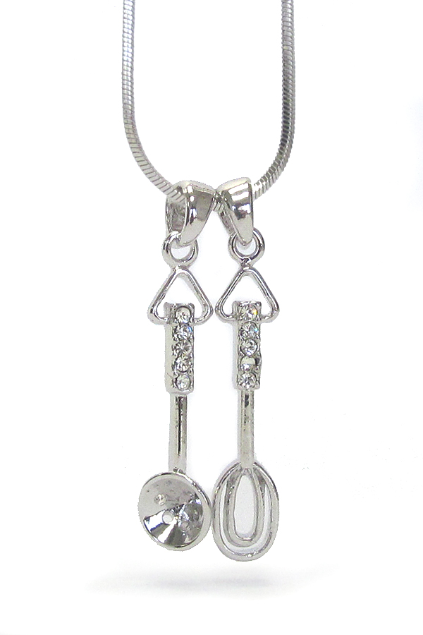 Made in korea whitegold plating crystal spoons pendant necklace