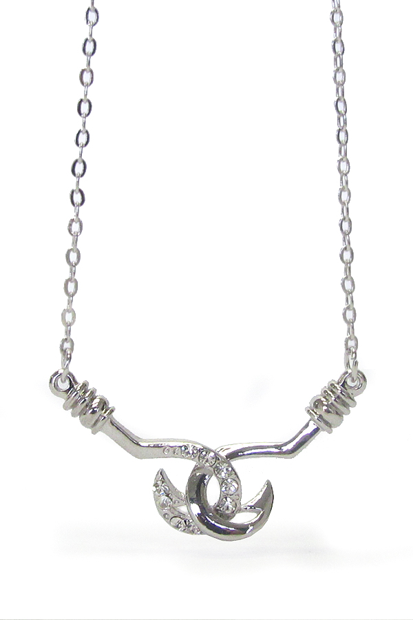 Made in korea whitegold plating crystal dual fish hook pendant necklace