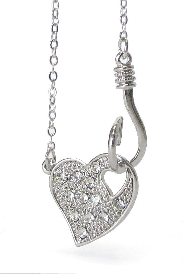 MADE IN KOREA WHITEGOLD PLATING CRYSTAL HEART PENDANT NECKLACE