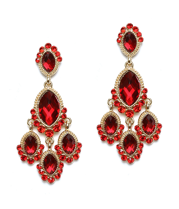 Facet glass and crystal link drop chandelier earring
