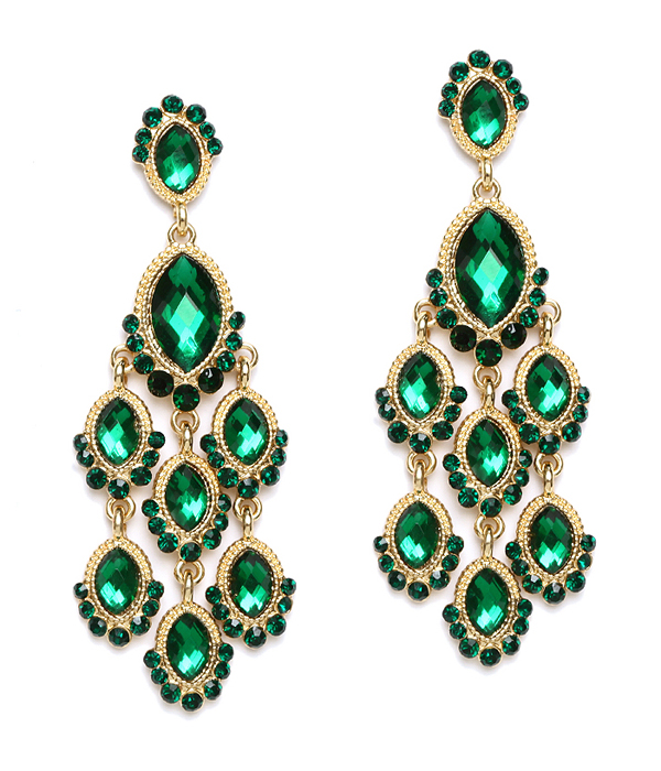 FACET GLASS AND CRYSTAL LINK DROP CHANDELIER EARRING