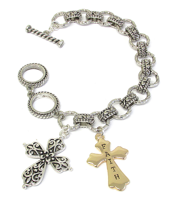 RELIGIOUS INSPIRATION DESIGNER TEXTURED TOGGLE BRACELET - FAITH