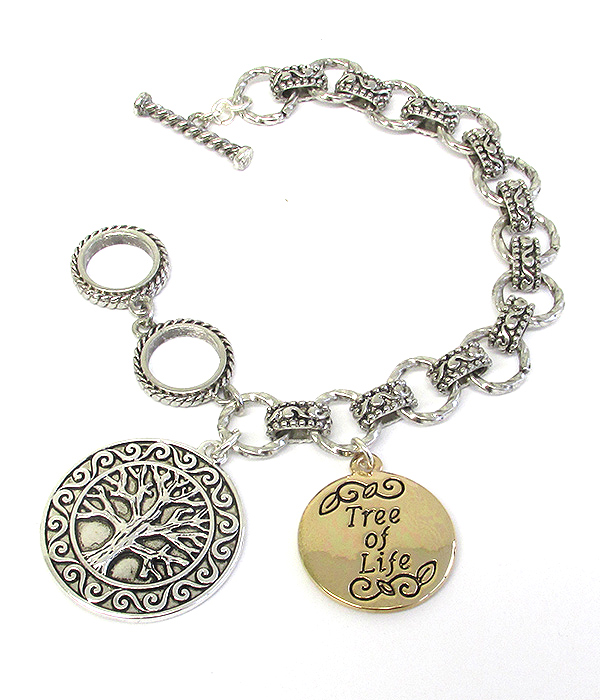 RELIGIOUS INSPIRATION DESIGNER TEXTURED TOGGLE BRACELET - TREE OF LIFE