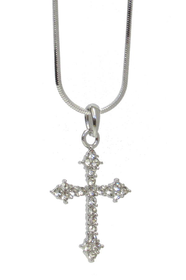 WHITEGOLD PLATING CRYSTAL CROSS PENDANT NECKLACE