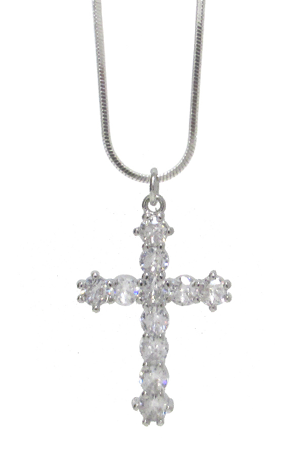 WHITEGOLD PLATING CRYSTAL CROSS PENDANT NECKLACE