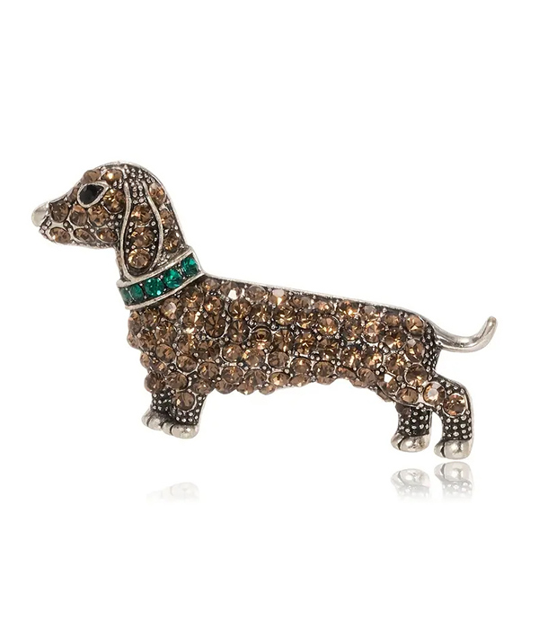 Rhinestone dog brooch