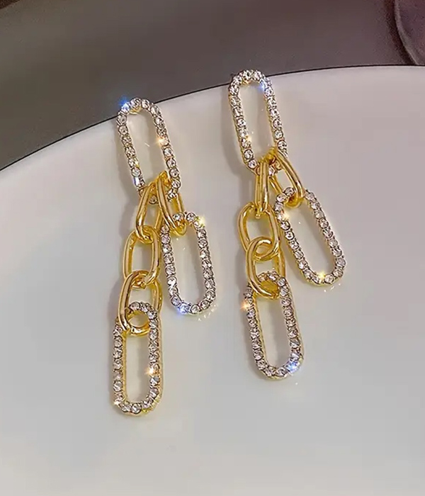 Rhinestone chain drop earring