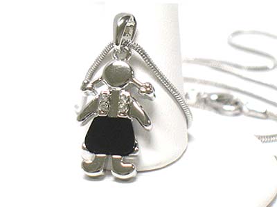 Made in korea whitegold plating crystal and acryl deco girl pendant necklace