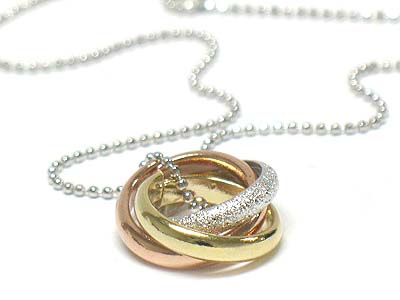 Made in korea whitegold plating tri tone ring link necklace