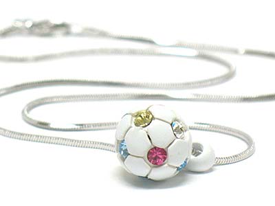 Made in korea whitegold plating crystal miniature soccer necklace