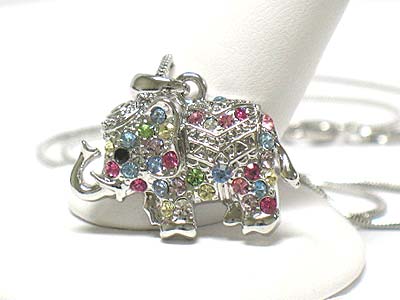 Made in korea whitegold plating crystal elephant necklace
