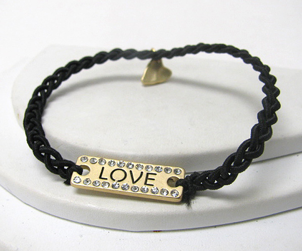 Crystal deco message metal plate and twisted cord friendship bracelet