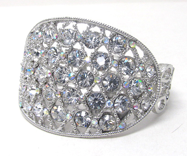 Multi crystal and metal filigree curved stretch bracelet