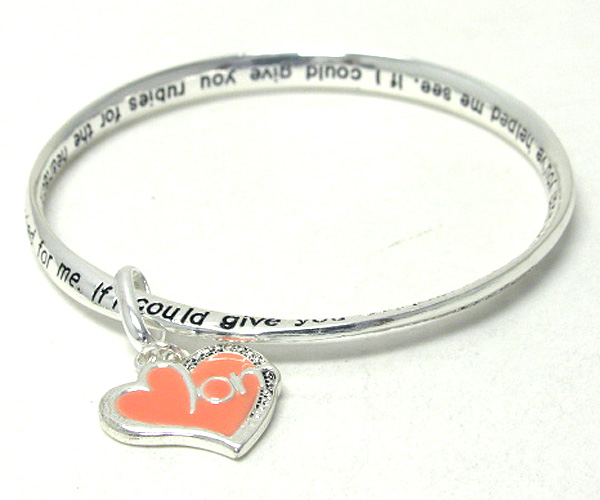 Epoxy heart charm message metal bracelet